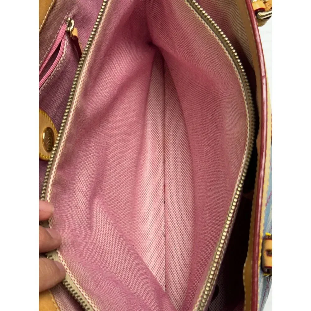 DOONEY & BOURKE East West Monogram Tote Blue/Tan Leather